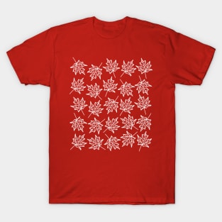 White Doodle Outlined Autumn Leaves Pattern on an Orange Backdrop, made by EndlessEmporium T-Shirt